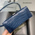 Balenciaga 593546 Hourglass Small Top Handle Crocodile Bag Navy Blue Silver