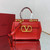 Valentino 4100 Medium Rockstud Alcove Handbag In Grainy Calfskin 2B0J41 Red