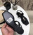 YSL Cassandra Flat Sandals Leather With Monogram Black 30134 - luxibagsmall