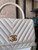Chanel Large Top Handle Bag A92991 lambskin V gird White Gold