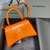 Balenciaga 593546 Hourglass Small Top Handle Crocodile Bag Orange Gold