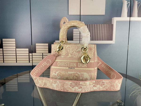 Dior M0565 Medium Lady D-Life Bag Pink Toile de Jouy Embroidery