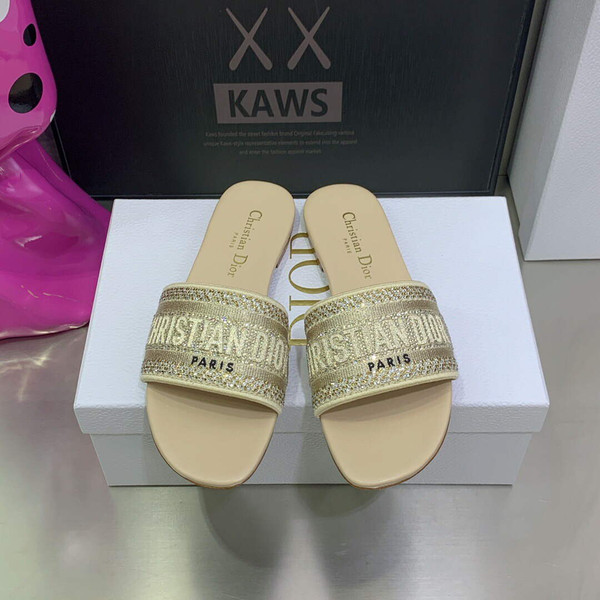 Dior Women's Shoes Dway Slide Diamond Embroidered KCQ166ERC Yellow