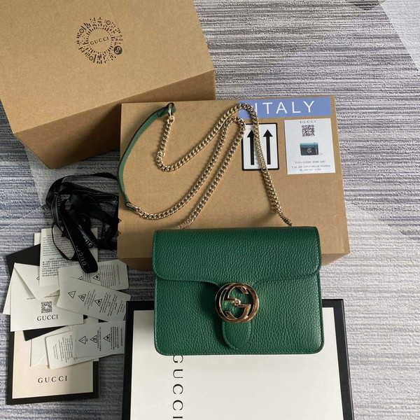 Gucci 510304 Interlocking Green Leather Chain Cross Body Bag