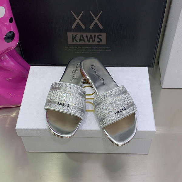 Dior Women's Shoes Dway Slide Diamond Embroidered KCQ166ERC Silver