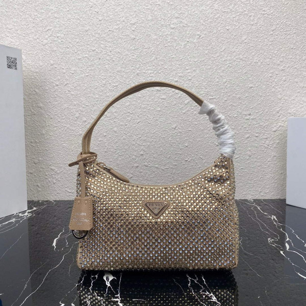Prada 1NE515 Satin mini-bag with artificial crystals apricot