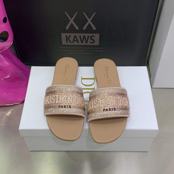 Dior Women's Shoes Dway Slide Diamond Embroidered KCQ166ERC Light Pink