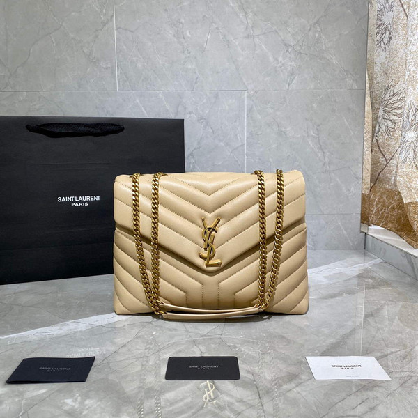 YSL 574946 Saint Laurent Loulou Medium Bag In Matelasse "Y" Leather Apricot