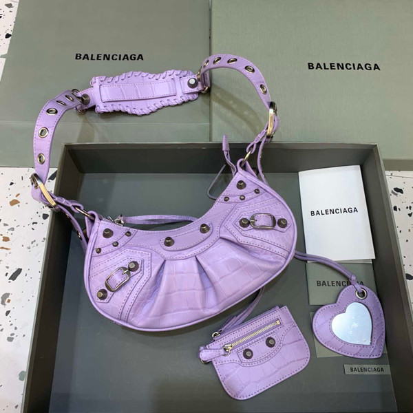 Balenciaga 700940210 Women's Neo Cagole XS Handbag in Crocodile Embossed Purple