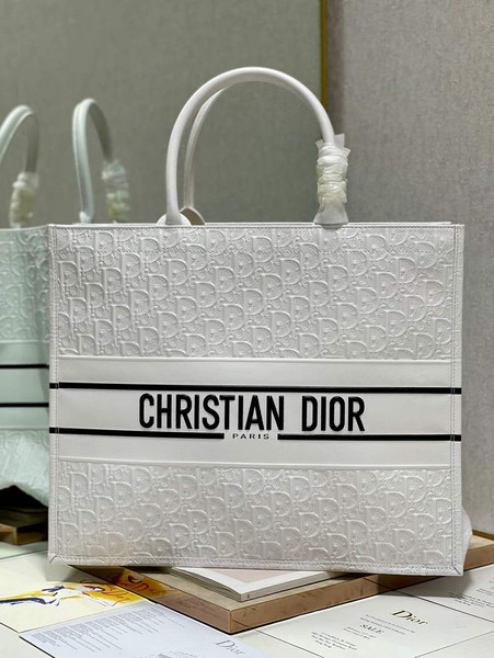 Dior M1286 Large Book Tote White Perforated and Embossed Oblique Calfskin