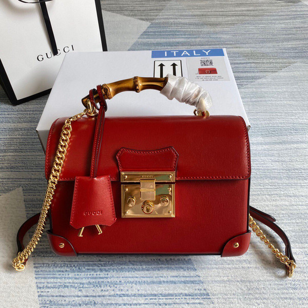 Gucci 603221 Padlock GG Small Bamboo Shoulder Bag Red