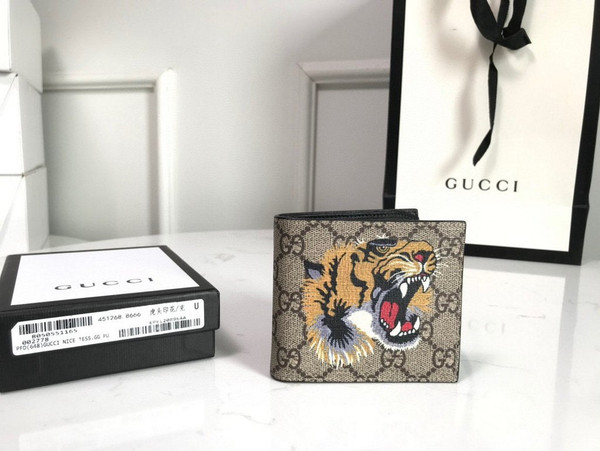 Gucci 451268 Tiger Print GG Supreme Wallet Beige/ebony