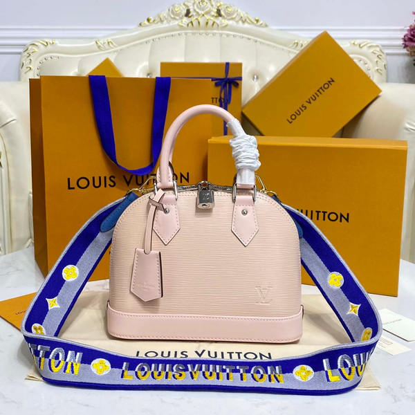 LV M40302 Louis Vuitton Alma BB Epi Handbag Nude with blue