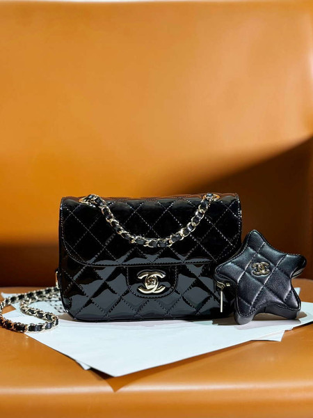 Chanel AS4646 MINI FLAP BAG & STAR COIN PURSE Mirror Calfskin  Metallic Calfskin & Gold-Tone Metal Black