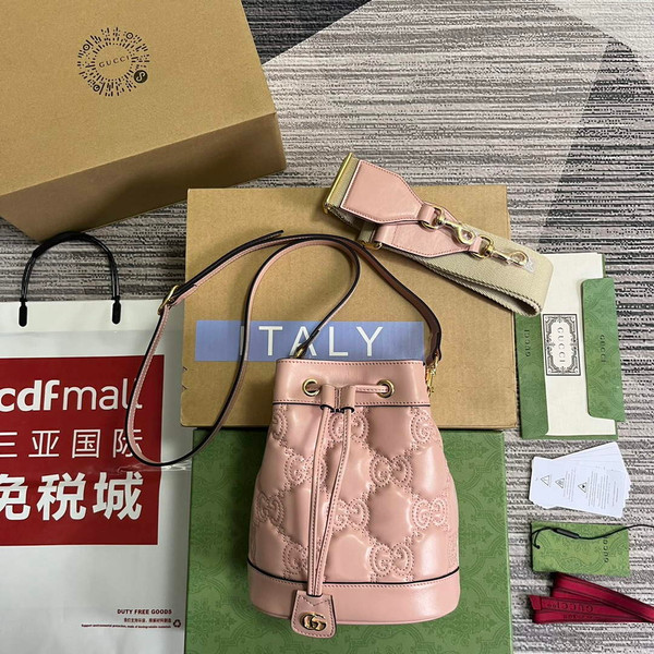 Gucci 728231 GG Matelassé Bucket Bag Light Pink