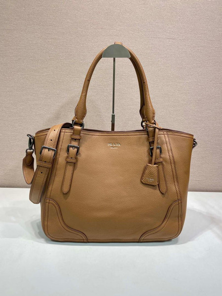 Prada Large leather tote bag 1BG602 Brown