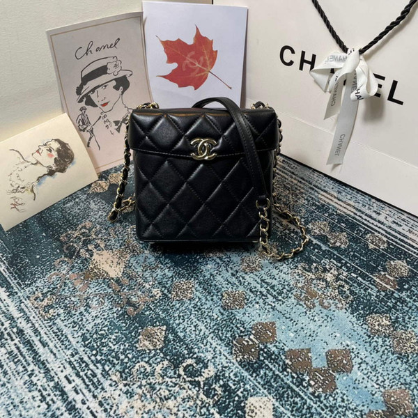 Chanel AS2877 Small Box Bag Lambskin Gold Metal Black