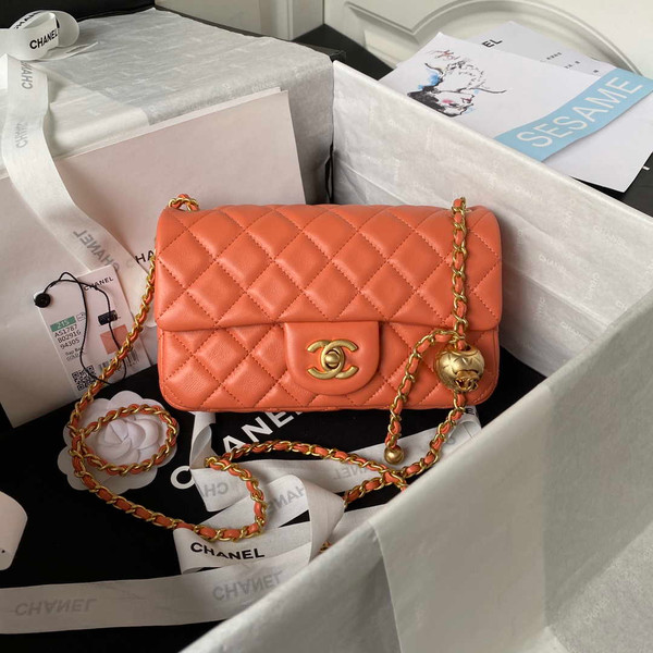 Chanel AS1787 Mini Flap Bag Lambskin Orange Gold
