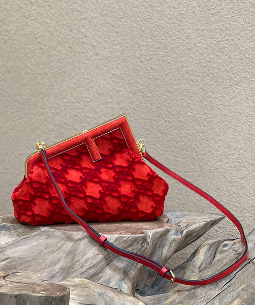 Fendi 8BP129 Fendi First Small Red suede bag