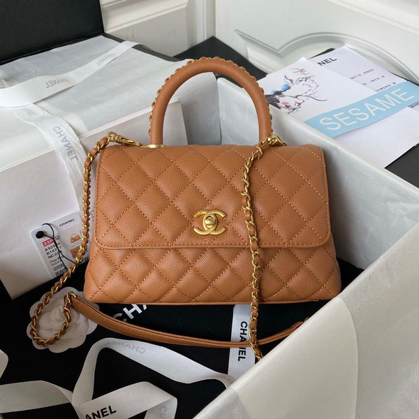 Chanel 23P Medium Flap Bag With Brown Top Handle Bag A92990 Brown