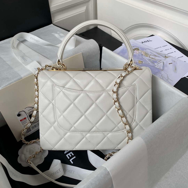 Chanel Trendy 24C Flap Bag With Top Handle Lambskin bag A92236 White Gold