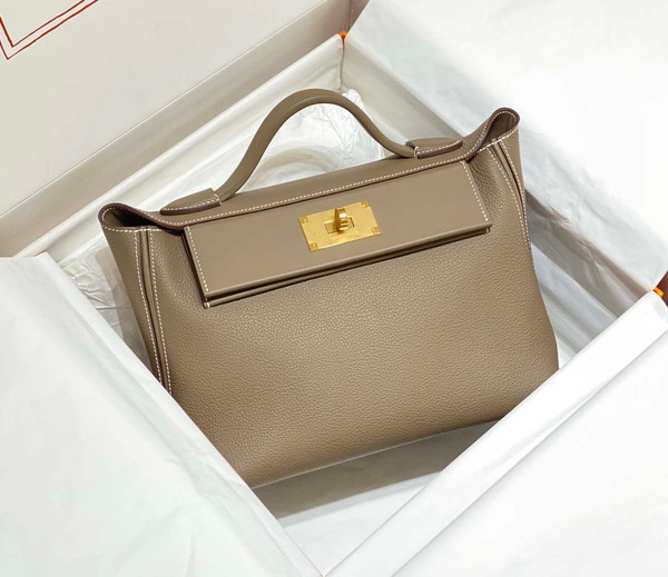 Hermes Kelly 2424 Leather 29cm H230267 Elephant gray Shoulder bag