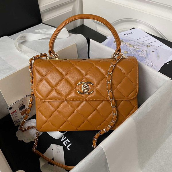 Chanel Trendy 24C Flap Bag With Top Handle Lambskin bag A92236 Orange Gold