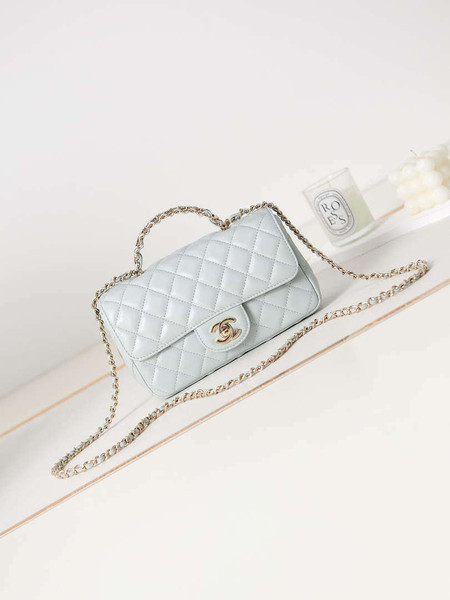 Chanel AS4141 Camellia Embossed With top Handle Bag Light Blue