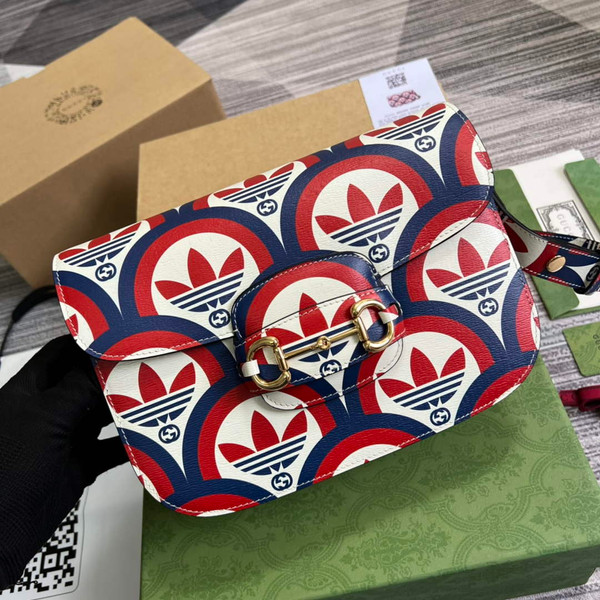 Gucci adidas x Gucci Horsebit 1955 shoulder bag 602204 blue and red leather