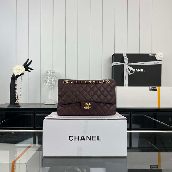 Chanel A01112 Flap Classic 11.12 Handbag Grained Calfskin & Gold-Tone Metal wine Red
