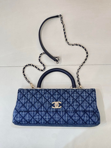 Chanel AS6091 Maxi Flap Bag with Top Handle Denim Blue & Gold-Tone Metal