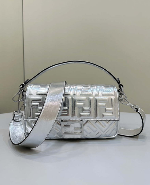 Fendi 8BR600 Baguette Medium Silver leather 0135 bag