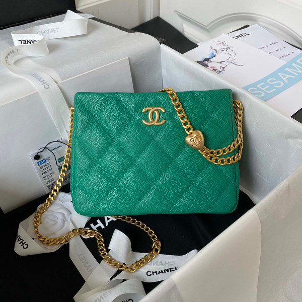 Chanel AS3830 Small Hobo Handbag Green Calfskin Gold