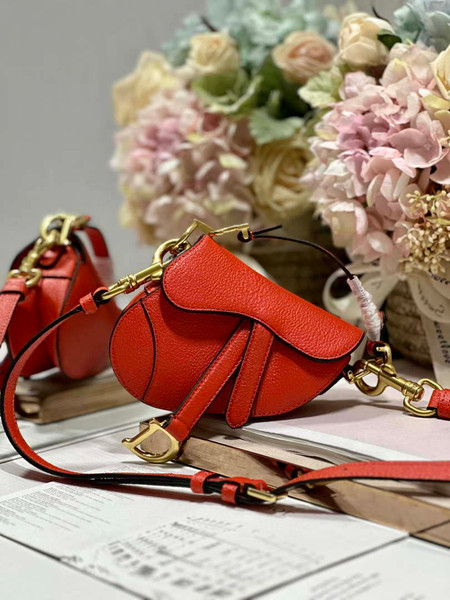 Dior S5685 Micro Saddle Bag With Strap Scarlet Orange Goatskin