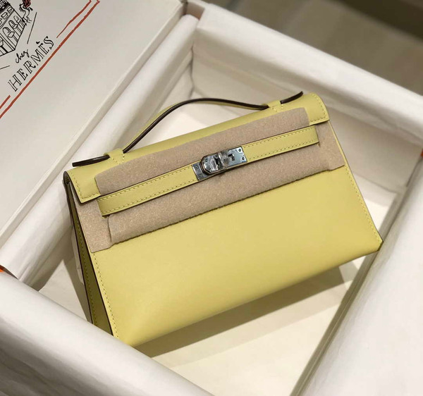 Hermes Kelly Pouchette Swift Leather clutch bag Silver H230260