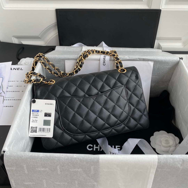 Chanel Flap Classic bag Grained shiny Calfskin Black A01112 Gold seamless edge