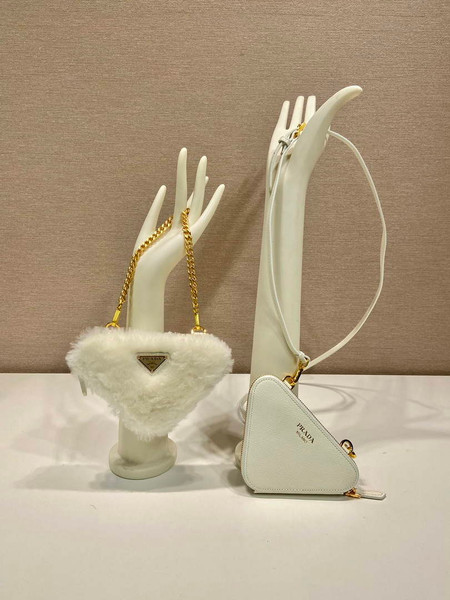 Prada 1NR015 Shearling and Saffiano leather mini-pouch White