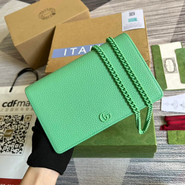 Gucci 497985 GG Marmont Leather Mini Chain Bag Green