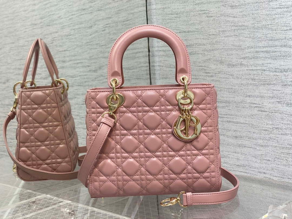Dior M0565 Medium Lady Dior Bag  Blush Cannage Lambskin Gold