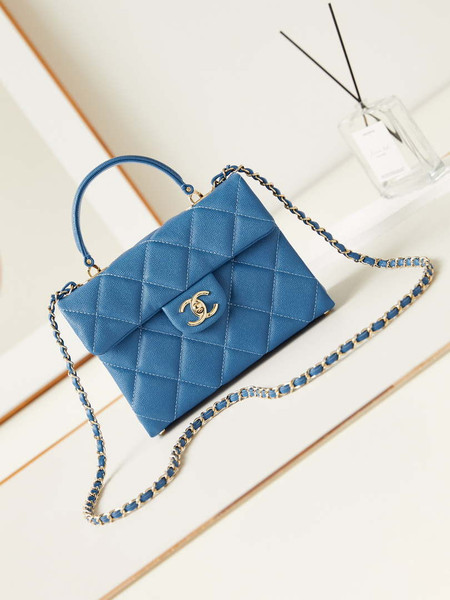 Chanel AS4711  Kelly Bag Calfskin gold tone metal Blue