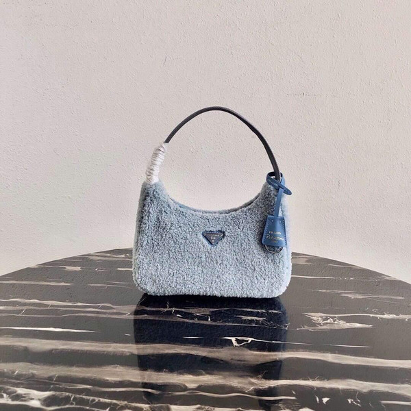 Prada 1NE515 Re Edition 2000  Shearling Mini Bag Blue - luxibagsmall
