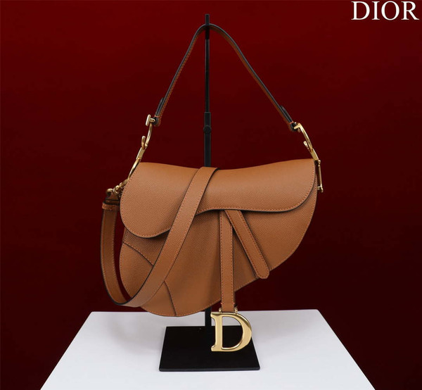 Dior M0455 Saddle Bag With Strap Brown Grained Calfskin