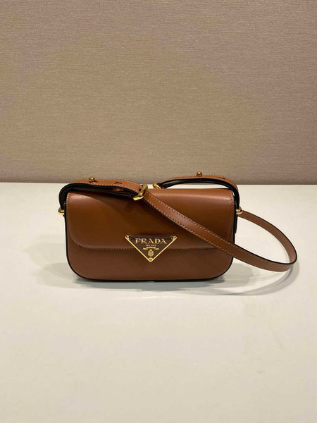 Prada 1BD339 Leather Shoulder Bag Cognac