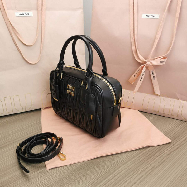 MiuMiu 5BB124 Matelassé Nappa Leather Top-handle Bag Black