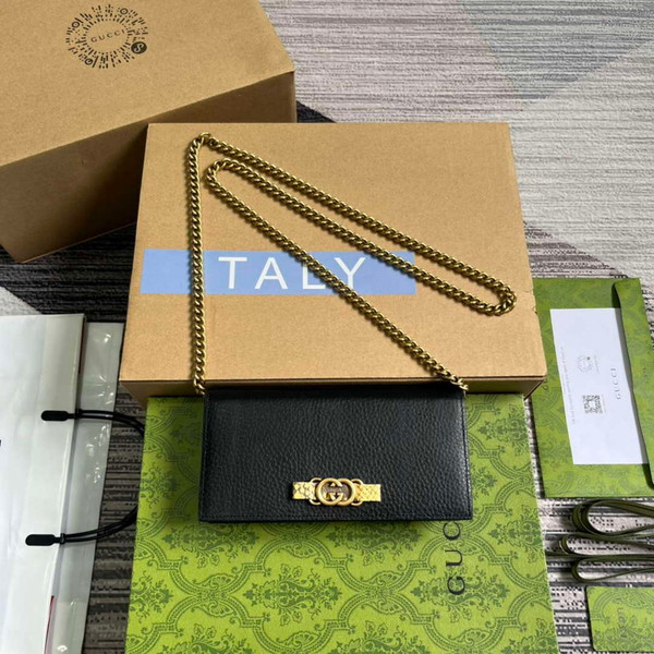Gucci 746056 Chain Wallet With Interlocking G Python Bow Black
