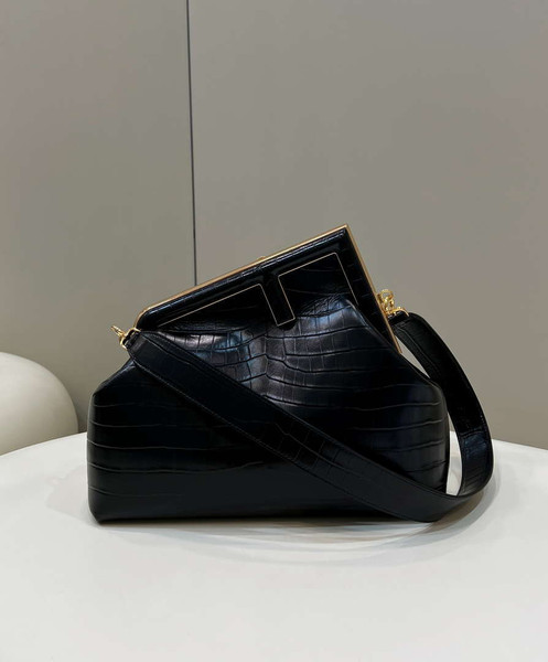 Fendi 8BP127 FENDI FIRST Medium Black Crocodile leather bag