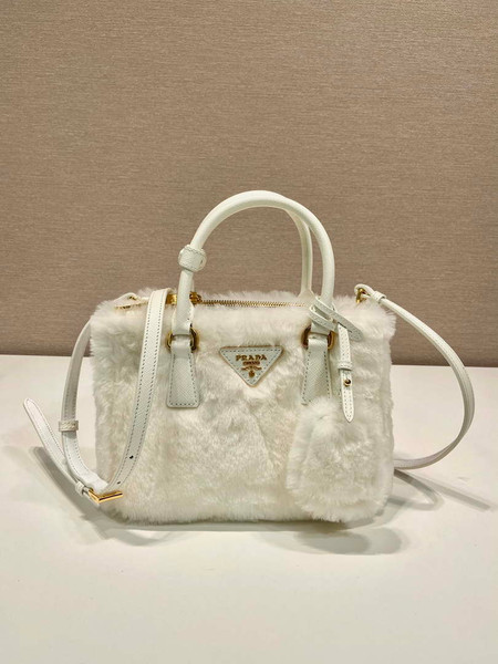 Prada 1BA906 Galleria Triangle Logo Mini Bag White Ladies Sheepskin