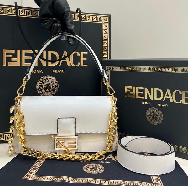 Fendi 8BR801 Baguette brooch Fendace White leather 8563 bag
