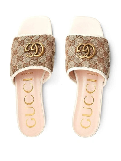 Gucci 619893 Women's slide sandal with Double G Beige and ebony