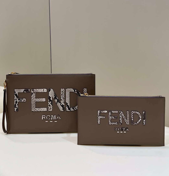 Fendi 8N0178AC9S Fendi logo flat pouch clutch 8370S Gray